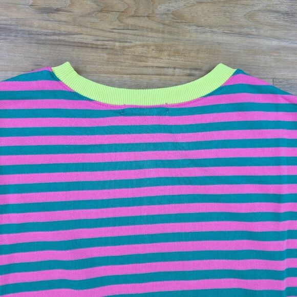 ☔️🔹️NWT Neon & Striped Drop Shoulder Oversized Sweatshirt Medium - Picture 7 of 14